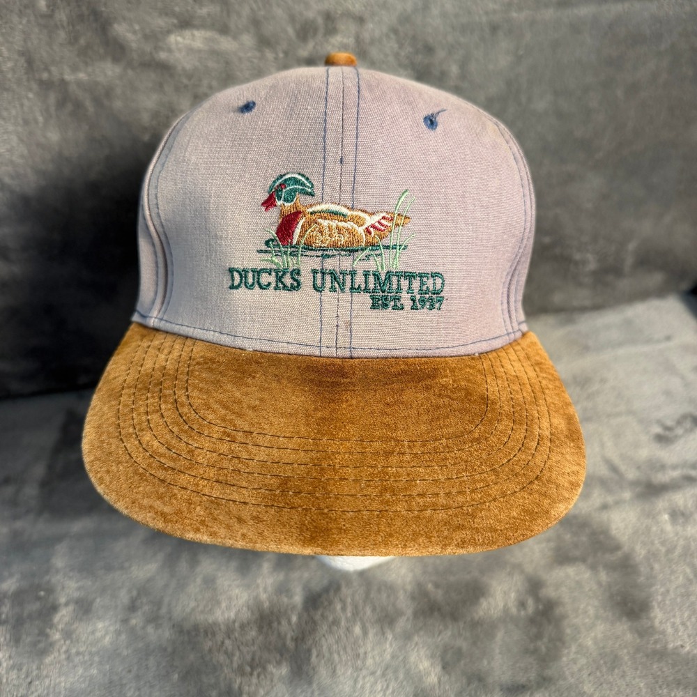 Vintage Ducks Unlimited Snapback Hat Mallard Duck Embroidered Two Tone Cap Suede